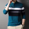 Men's T Shirts Striped Bottoming T-shirt Autumn Winter Heavyweight Handsome Business Casual Long Sleeve Tops Fashion Youth Lapel Pullover