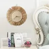 Wall Clocks Fancy Silent Clock Vintage Non Ticking Natural Color Bast Straw