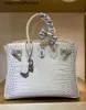 Himalaya Crocodile Handbag Tote Bags High Sense Crocodile Himalayan White Handbag Platinum Bag Fashion Temperament Silver Buckle Diamond Decoration HBM2