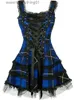 Urban Sexy Dresses Vintage Plaid Bandage Gothic Women A-line Dresses Grunge Aesthetic Lace Trim Patchwork Mini Dress Punk Bodycon Sexy Partywear L231208