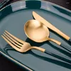 Dinnerware Sets 304 Stainless Steel Set Green Gold Matte Cutlery Salad Fork Spoon Butter Knife Chopsticks Teaspoon Dessert