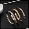 Bangle Titanium Steel 3 Row Fl Diamond Bracelet Fashion Women Men Chirstmas Bracelets Distance Jewelry Gift With Veet Bag Drop Deliver Dhhdm