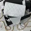 10A Top Quality Classic Flap Bag Chains Mini Crossbody Bag 19cm Branco Designer Carteira Titular de Cartão Genuíno Couro Caviar Mulher Moda Bolsa de Ombro com Caixa C007 Bag