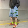 Pantalones vaqueros para hombre Pantalones cortos de mezclilla con letras bordadas de verano para hombres Harajuku Casual Baggy Short Jeans Y2k Retro de gran tamaño de pierna ancha hasta la rodilla PantsL231208
