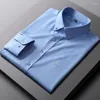 Heren overhemden Bamboevezel Luxe Heren Overhemd met lange mouwen Slim Fit Elastisch Anti-rimpel Niet-strijken Effen Kleur Zakelijk Sociaal