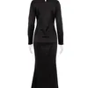 Podstawowe sukienki swobodne Clagive Black Satin Women S 2023 Elegancki O NECK DŁUGO SUKINK SUKUNKA SUKNIKA SZYBKA SPRAWIE SILKA SUPER 231207