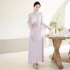 Etnisk kläder vår kinesisk stil traditionell qiapao retro kvinnor förbättrade cheongsam elegant stand up collar lila vintage ao dai klänning