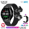 Умные часы Newst Lige Nfc Smartwatch Tws Bluetooth-гарнитура Два в одном 1.39Hd дисплей IP67 Водонепроницаемый монитор сердечного ритма Мужской спорт Dh8Nw