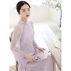 Etnisk kläder vår kinesisk stil traditionell qiapao retro kvinnor förbättrade cheongsam elegant stand up collar lila vintage ao dai klänning