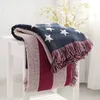 Tapeçarias sazonais americanas dupla face algodão tecido sofá tapeçaria cobertor com borlas decorativas bandeira dos EUA The Old Glory 231206