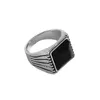 Cluster Ringen Mode Mannen Ring Zilver Kleur Sieraden Met Zwarte Obsidiaan Zirkoon Edelsteen Open Vinger Accessoires Voor Bruiloft Geschenken