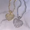 Pendant Necklaces In Stock Iced Out Bling Women Jewelry 5A White Cubic Zirconia Heart Shaped Necklace With Tennis Box Chain 231208