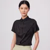 Kvinnor Bluses Office Lady Silk Touch Summer Kort ärmskjorta utan fickan dolda knäppta skakor Casual Slim Shirts