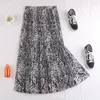 Skirts Vintage Leopard Pleated Long Skirt For Women Autumn Serpentine Print A Line Folds High Waist Midi Female