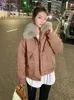 Women's Trench Coats Fur Collar Women Winter Jacket Lambswool Fleece Lining Warm High Quality Female Coat Army Green Parka Black