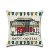 Happy Campers Pillow Case Linen Square Throw Pillows Cover Sofa Cushion Covers with Zipper Closure Home Decoration 20 Designs CCJ2070