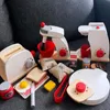 Kitchens Play Food Wooden Toys Kitchen Pretend Play House Toy Wooden Simulation Toaster Machine Coffee Machine Food Mixer Kids Early Education Gift 231207