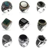 30 Styles Vintage Handmade Turkish Signet Ring for Men Women Ancient Silver Color Black Onyx Stone Punk Rings Religious Jewelry305c