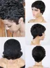 Short Wavy Pixie Cut Wig With Bangs Ombre Color Human Hair Machine Made Lace Wigs For Women F-667