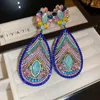 Charm FYUAN Vintage stijl waterdruppel oorbellen oversized dames roze blauw groen kristal bungelen voor vrouwen bruid bruiloften sieraden 231208