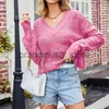 Kvinnors stickor Tees 2024 Spring Summer Casual Woman Knitwear Solid Color Long Sleeve Pullover Knitwears Y2K Sticked Hollow Out Tree Tops J231208