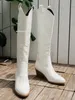 Boots Bonjomarisa White Cowboy Boots för kvinnor pekade på Chunky Heel Fashion Embroidery Cowgirl Western Boots Fall Winter Shoes Woman 231207