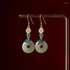 Dangle Earrings Women Classic Elegant White Jade Ear Hook Enamel Craft Cloud Drop