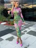 Urban Sexy Dresses Hth Women 2023 Summer Autumn Fashion Long Sle Bodycon Streetwear Floral Printed Midi Dress Wholesale Artiklar för Business L231208