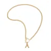 Pendanthalsband bambu A-Z Initialer Halsband Kvinnor Fashion rostfritt stål 4mm bredd Figaro kedja för smyckespresent