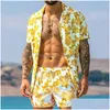 T-shirts pour hommes T-shirts pour hommes Ensemble chemise hawaïenne à manches courtes et shorts d'été décontracté floral plage deux pièces costume mode hommes ensembles S Dhql9