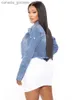 Vestes Femmes Bleu Recadrée Denim Vestes Femmes 2023 Puff Sle Avec Bouton Poches Vintage Manteau Automne Hiver Streetwear Ripped Jean Outwear L231208