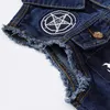 Herrvästar klassiska vintage jeans väst ärmlösa jackor Fashion Patch Designs Punk Rock Style Ripped Cowboy Frayed Denim Tanks 231207