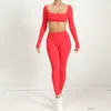 Conjuntos ativos de treino das mulheres roupas yoga lycra ginásio conjunto feminino estofamento manga longa esporte superior leggings outfit mulher roupas esportivas preto vermelho