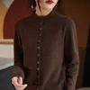 Pulls pour femmes à manches longues bouton solide mérinos 100 laine tricoté Cardigan automne hiver mode française veste en cachemire pull 231208