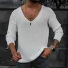 Men's T-Shirts Men 2023 Spring V Neck Rib Bottoming T-shirts Pullover Autumn Long Sle Slim Fit Tees Tops Simple Casual Plain Thin Knit Shirt L231208