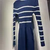 Casual Dresses Women Red Or Stripes Knit Dress Mohair Wool Blends Slim Elastic Waist Long Sleeve 2024 Spring Female Mini Robes