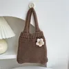 Sacos de compras inverno mulher malha bolsa artesanal crochê kawaii floral moible telefone bolsa tote commute casual pulseira