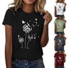 T-shirts femmes coton actif hauts femmes pissenlit imprimé motif col rond manches courtes t-shirt haut t-shirt ajusté paillettes