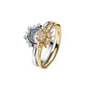 Anillo de plata de ley S925 con sol naciente brillante, nuevo anillo de pareja con banda doblada, sol y luna