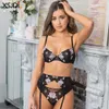 Lingerie Sexy 2 pièces en dentelle à armatures pour femmes, sous-vêtements floraux, soutien-gorge Transparent, culotte, ensemble érotique