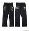 Designerjeans voor heren Hoge kwaliteit inkjet Graffiti micro-hoorn jeans Luxe denim Gallery Sweat Department-broek Distressed gescheurde zwart blauw paarse jeans 85MQR