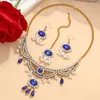 Kolczyki naszyjne Zestaw Zoshi Luksusowy niebieski kryształowy ślub dla kobiet złoty kolor wisiorek perłowy biżuteria ślubna