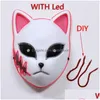 Party Masks Demon Slayer Tanjirou Mask Sabito Mascarilla Makomo Cosplay Masques Halloween Costume Mascaras Led 0627 Drop de HomeFavor Dh2qf