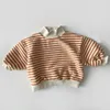 T-shirts Baby Girls Striped Tops Autumn Winter Kids Thicken Warm High-neck Sweatshirt Cotton Clothes Toddler Boys Tees 231207