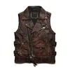 Gilet da uomo Primavera Autunno Nero Marrone Risvolto Moto Giacca senza maniche in pelle bovina Gilet in vera pelle con cerniera diagonale