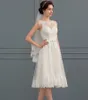 Nouveau court une ligne robe de mariée en tulle 2024 col bateau illusion dentelle appliques genou longueur robe de mariée sur mesure pour femme robe de noiva