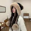 Trapper Hats Winter Warm Knitted for Women Cute Cartoon Bear Ears Balls Earflap Cap Plush Fluffy Thicken Fur Beanie Hat Female 231208