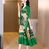 Kentsel seksi elbiseler gevşek yeşil çiçek ipek vintage maxi elbise bahar yaz cadde yarasa sle zarif uzun elbise 2023 kadın moda vestidos l231208