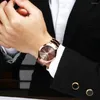 Montres-bracelets Relogios Masculino Tungstène Acier Noir Montre Pour Hommes Horloge Mâle Lumineux Quartz Montre-Bracelet Date Semaine Étanche Étudiant