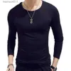 Moda masculina t-shirt casual o-pescoço longo sle magro esportes ao ar livre top l231208